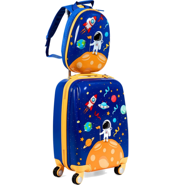 950394101101 NORTHIX 2 Pcs. Children's Suitcase + Backpack Made Of Plastic Children's Trolley Children's Luggage Astronau  Standard Detail