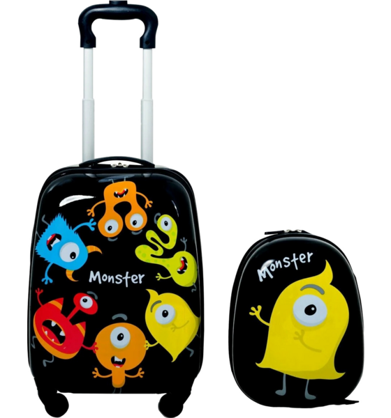 
B2X, 
2-piece Children's Luggage Monster Picture Travel Suitcase Children's Suitcase + Backpack Black, 
Detail 1
