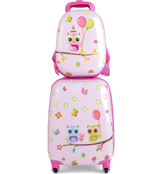 950506101101 NORTHIX 2-piece Children's Suitcase + Backpack Made Of Plastic Children's Trolley 12"+16" Pink Birds  Standard Detail
