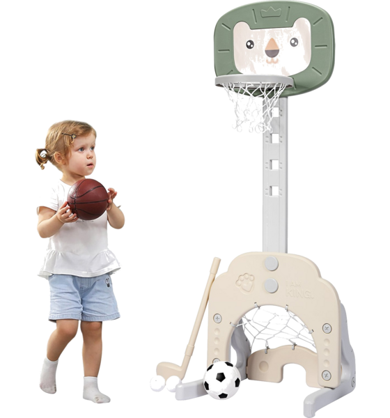 
B2X, 
3-in-1 Basketball Hoop Set Toddler Basketball Hoop With Adjustable Height Basketball Football Golf S, 
Detail 1
