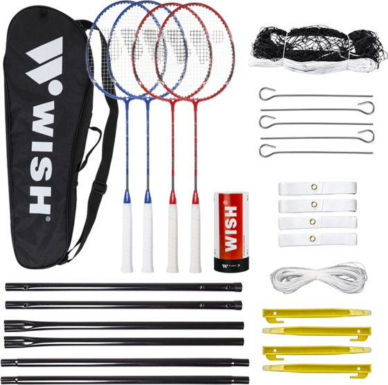 
NORTHIX, 
Badminton Set: 4 Rackets, 3 Shuttlecocks, Net  Lines, 
Detail 1
