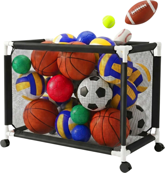 
NORTHIX, 
Ball Storage Cart, Mesh Basket, Swivel Casters With Brakes, 
Detail 1
