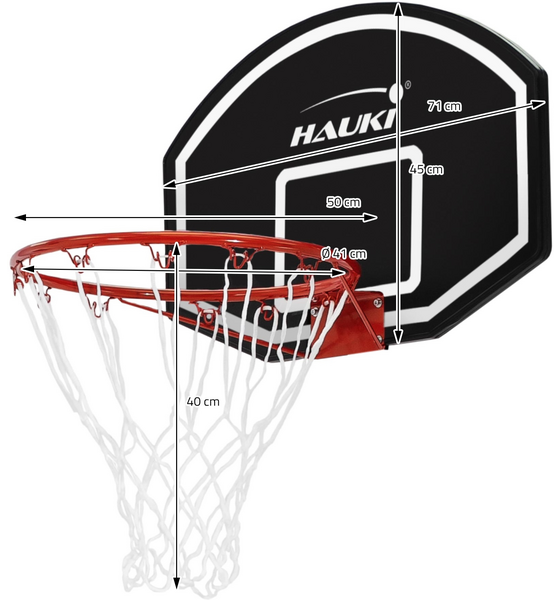 HAUKI, Basketbollsring 71x45 Cm Svart Av Nylon Och Plast Inkl. Nät Och Bräda