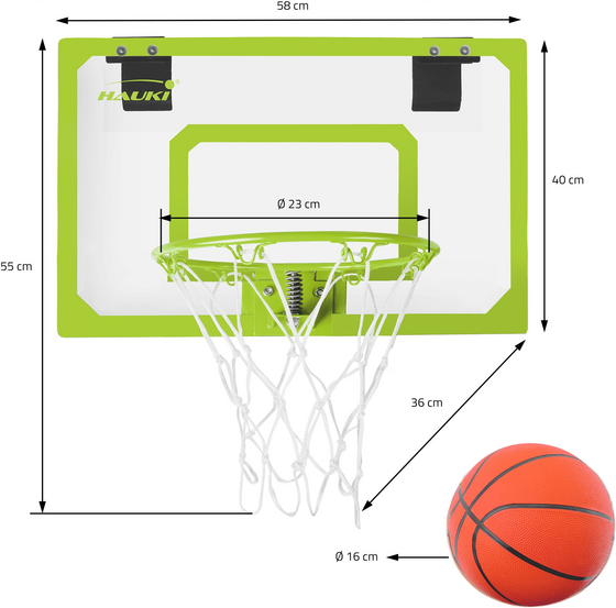 HAUKI, Basketbollsring Med 3 Bollar 58x40 Cm Grön Nylon Och Plast