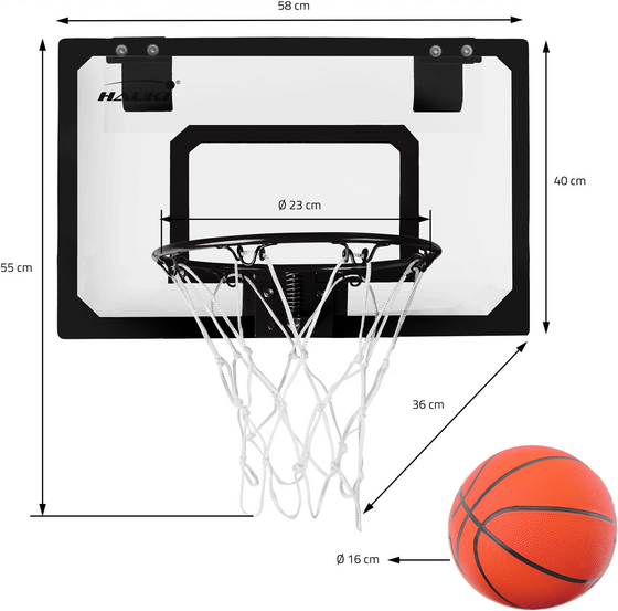HAUKI, Basketbollsring Med 3 Bollar 58x40 Cm Svart Nylon Och Plast