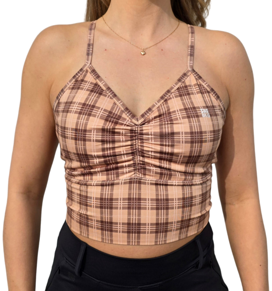 
SHE DID, 
Beige Rutig Sport-bh, 
Detail 1
