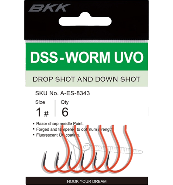 927594101101 BKK Bkk Dss-worm Uvo #1 Dropshot/rig Hook 6-pack  Standard Detail