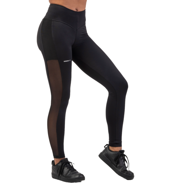947786101101 NEBBIA Black Mesh Design Leggings  Model01 Detail