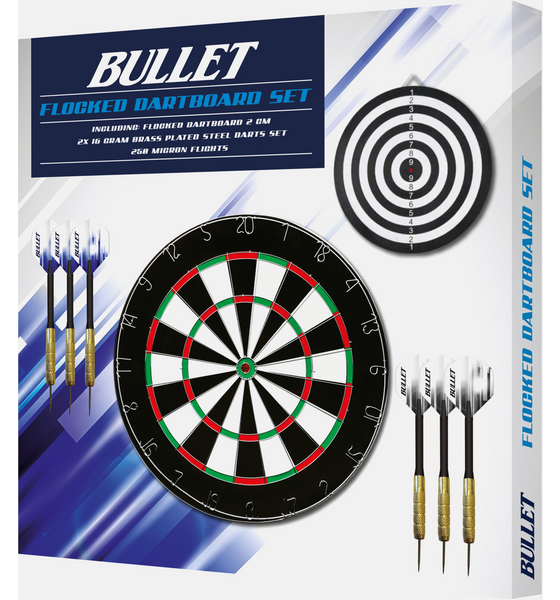 
911221101101,
Bullet Darts 2cm Flocked Dartboard Set,
BULLET,
Detail
