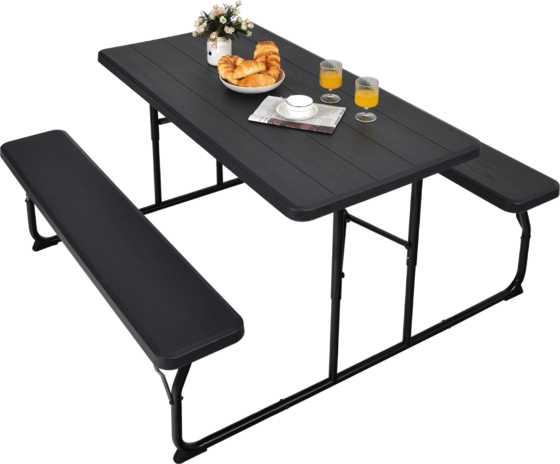 950389101101 NORTHIX Camping Table Set Folding Picnic Table With Benches Black  Standard Detail