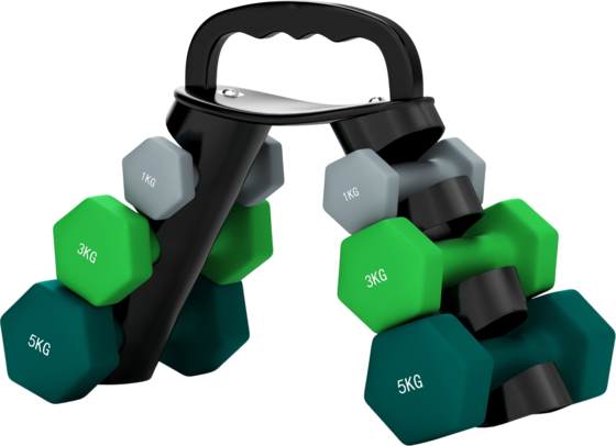 
NORTHIX, 
Dumbbell Set 6 Dumbbells With Folding Dumbbell Stand, 2 X 1kg, 2 X 3kg, 2 X 5kg Dumbbells, Kettlebel, 
Detail 1
