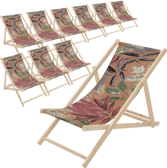 
ECD GERMANY, 
Ecd Germany Set Of 10 Folding Deck Chair Floral Brown Red Green, Sunbed Wooden Beach Lounger, 
Detail 1
