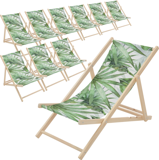
ECD GERMANY, 
Ecd Germany Set Of 10 Folding Deck Chair Palm Tree Green And White, Sunbed Wooden Beach Lounger, 
Detail 1
