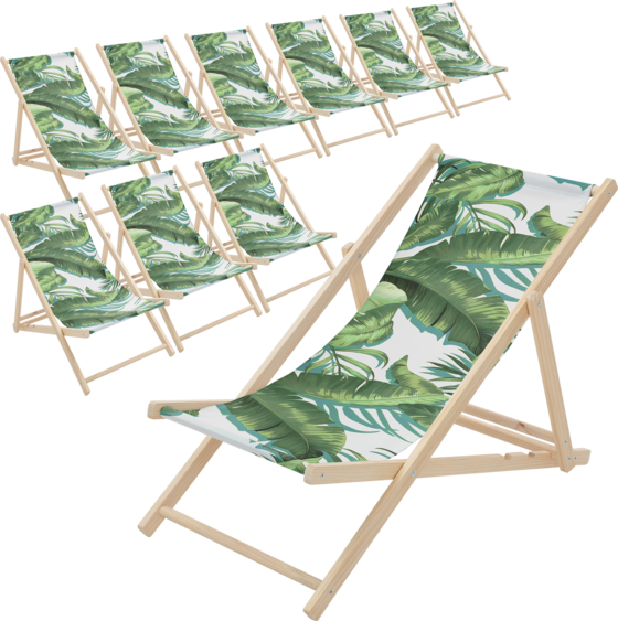
ECD GERMANY, 
Ecd Germany Set Of 10 Folding Deck Chair Tropical Green And White, Sunbed Wooden Beach Lounger, 
Detail 1
