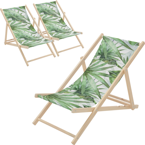 
ECD GERMANY, 
Ecd Germany Set Of 3 Folding Deck Chair Palm Tree Green And White, Sunbed Wooden Beach Lounger, 
Detail 1
