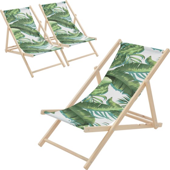 
ECD GERMANY, 
Ecd Germany Set Of 3 Folding Deck Chair Tropical Green And White, Sunbed Wooden Beach Lounger, 
Detail 1
