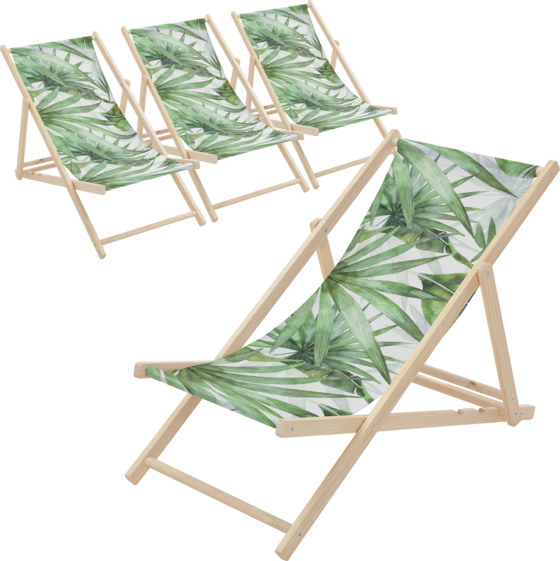 
ECD GERMANY, 
Ecd Germany Set Of 4 Folding Deck Chair Palm Tree Green And White, Sunbed Wooden Beach Lounger, 
Detail 1
