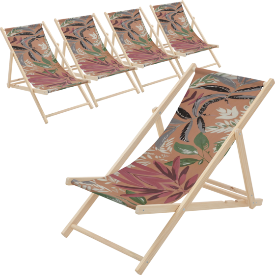 
ECD GERMANY, 
Ecd Germany Set Of 5 Folding Deck Chair Floral Brown Red Green, Sunbed Wooden Beach Lounger, 
Detail 1

