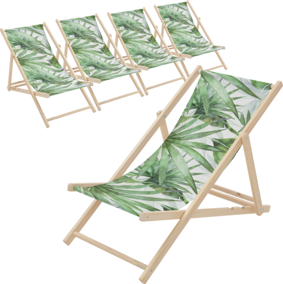 
ECD GERMANY, 
Ecd Germany Set Of 5 Folding Deck Chair Palm Tree Green And White, Sunbed Wooden Beach Lounger, 
Detail 1
