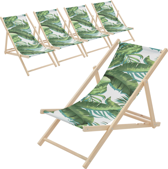 
ECD GERMANY, 
Ecd Germany Set Of 5 Folding Deck Chair Tropical Green And White, Sunbed Wooden Beach Lounger, 
Detail 1
