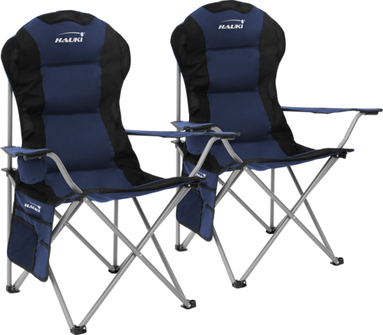 
HAUKI, 
Hauki Set Of 2 Foldable Camping Chairs, Blue Padded High-back Outdoor Seats With Cup Holders, 
Detail 1
