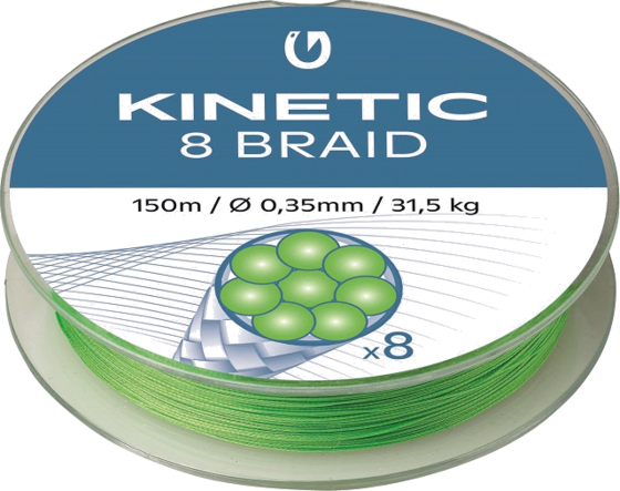 
KINETIC, 
Kinetic 8 Braid 150m 0,35mm/31,5kg Fluo Green, 
Detail 1
