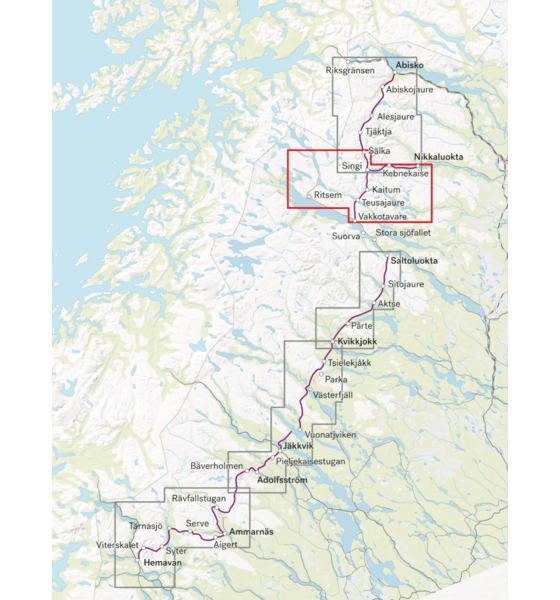 
CALAZO, 
Kungsleden: Nikkaluokta, Ritsem  Vakkotavare 1:50 000, 
Detail 2

