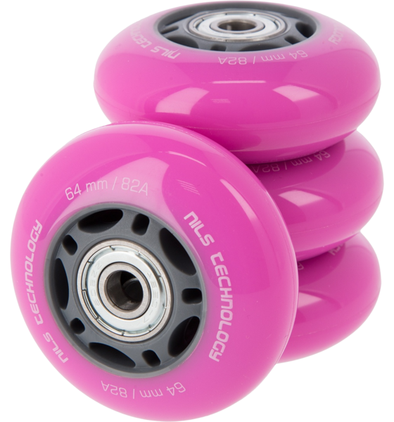 
NORTHIX, 
Pink 64x24 82a Wheels (4) + Abec-7 Bearings (8) Set, 
Detail 1
