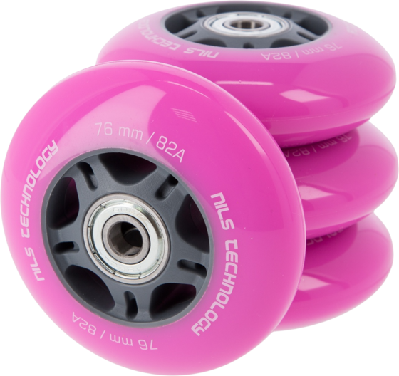 
NORTHIX, 
Pink 76x24 82a Wheels (4) + Abec-7 Bearings (8) Set, 
Detail 1
