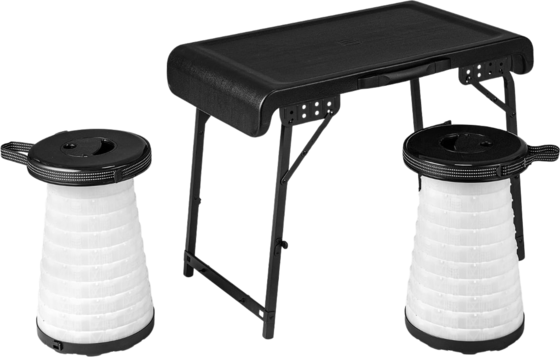 
NORTHIX, 
Portable Camping Table With 2 Led Stools, Adjustable Height, 
Detail 1
