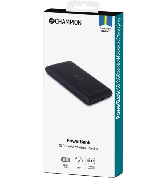 CHAMPION NORDIC, Powerbank 10000 Mah 12w + Wireless Charging