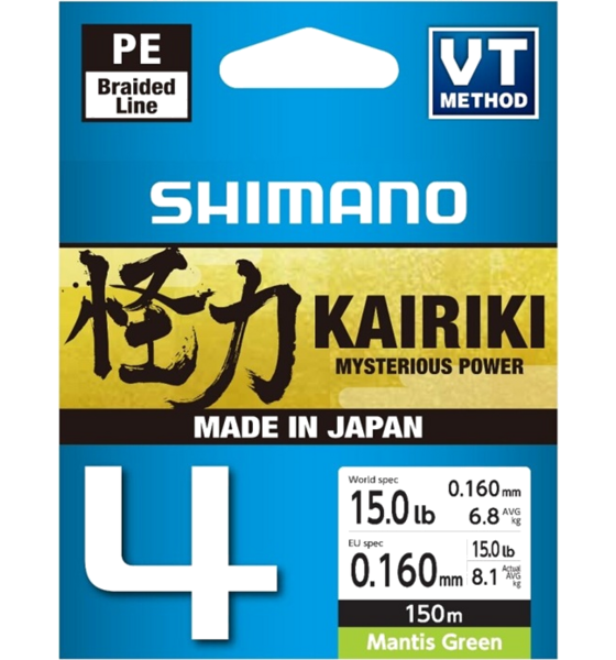
SHIMANO, 
Shimano Line Kairiki 4 150m 0.16mm 8.1kg M Green, 
Detail 1
