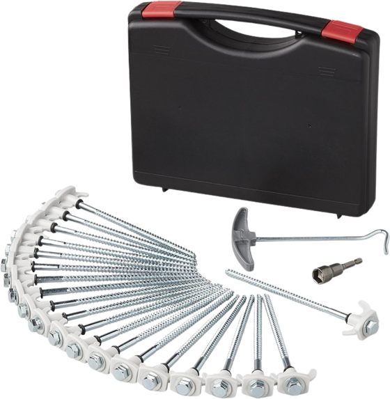 
B2X, 
Tent Peg 20 Cm Metal Screwable With Plastic Hook + Adapter - Set Of 20 Pcs. In Case, 
Detail 1
