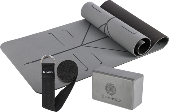 
NORTHIX, 
Yoga Set &ndash; Gray Tpe Mat, Block, Strap, 
Detail 1
