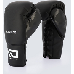 10 Oz Kronos Pro Lace Up Kombat Boxing Gloves - BLACK Standard Small1x1