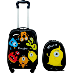 956749101101 B2X 2-piece Children's Luggage Monster Picture Travel Suitcase Children's Suitcase + Backpack Black  Standard Small1x1