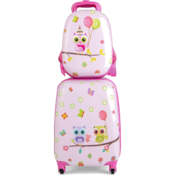 950506101101 NORTHIX 2-piece Children's Suitcase + Backpack Made Of Plastic Children's Trolley 12"+16" Pink Birds  Standard Small1x1