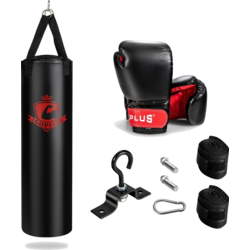 950509101101 B2X 28.5 Kg Punching Bag Set Punching Bag With 12 Oz Boxing Gloves  Hand Straps Black  Standard Small1x1