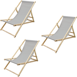 3x Fällbar Trädgårdsstol 3 Liggplatser Ljusgrå Solstol Relaxstol Strandstol För Terrass Och Balkong - LIGHT GRAY Standard Small1x1