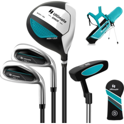 950390101101 NORTHIX 4-piece Children's Golf Club Set With Golf Bag And Rain Cover For Children Aged 8-10 Years Blue  Standard Small1x1