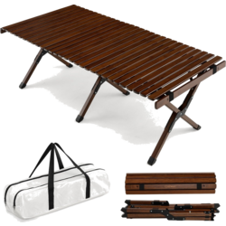 950429101101 NORTHIX Camping Table Folding Picnic Table With Carry Bag Roll-up Bamboo Table 122 X 60 X 43.5 Cm Coffee  Standard Small1x1