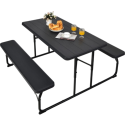 950389101101 NORTHIX Camping Table Set Folding Picnic Table With Benches Black  Standard Small1x1