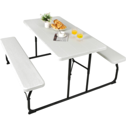 950878101101 NORTHIX Camping Table Set Folding Picnic Table With Benches White  Standard Small1x1