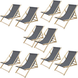 Ecd Germany Set Of 10 Foldable Wooden Deck Chair Garden Sun Lounger Anthracite Reclining - ANTHRACITE Standard Small1x1