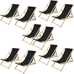 Ecd Germany Set Of 10 Foldable Wooden Deck Chair Garden Sun Lounger Black Reclining - BLACK Standard Small1x1