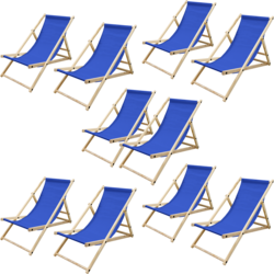 Ecd Germany Set Of 10 Foldable Wooden Deck Chair Garden Sun Lounger Blue Reclining - DARK BLUE Standard Small1x1