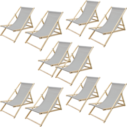 Ecd Germany Set Of 10 Foldable Wooden Deck Chair Garden Sun Lounger Light Gray Reclining - LIGHT GRAY Standard Small1x1