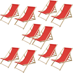 Ecd Germany Set Of 10 Foldable Wooden Deck Chair Garden Sun Lounger Red Reclining - RED Standard Small1x1