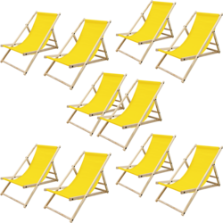 Ecd Germany Set Of 10 Foldable Wooden Deck Chair Garden Sun Lounger Yellow Reclining - YELLOW Standard Small1x1