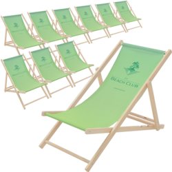 Ecd Germany Set Of 10 Folding Deck Chair Beach Club Green,sunbed Wooden Lounger With 3 Position - GREEN Standard Small1x1